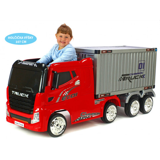 Elektrický kamion Champion Truck s návěsem a kontejnerem, 2.4G dálkové ovládání, 4x4, ČERVENÝ LAK